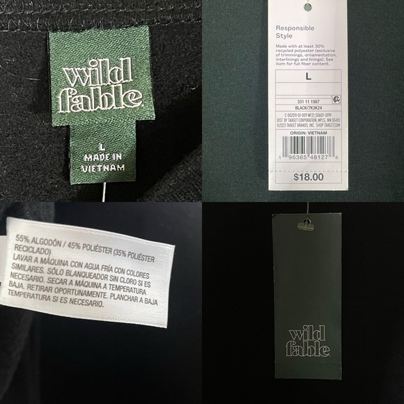 Wild Fable Raw Hem Cropped Long Sleeve Black Crew Neck Sweatshirt Size Large NWT - Picture 15 of 16